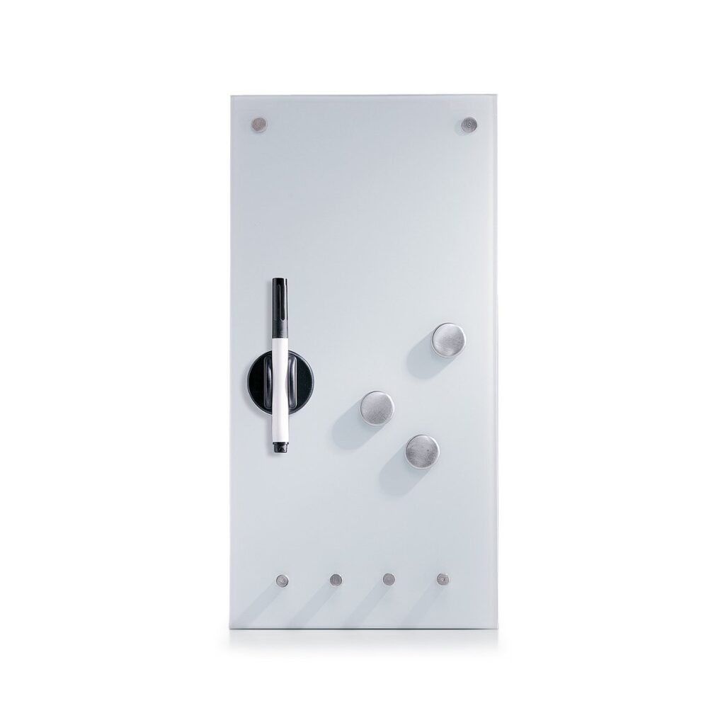 Memoboard m. Haken, Glas, weiß