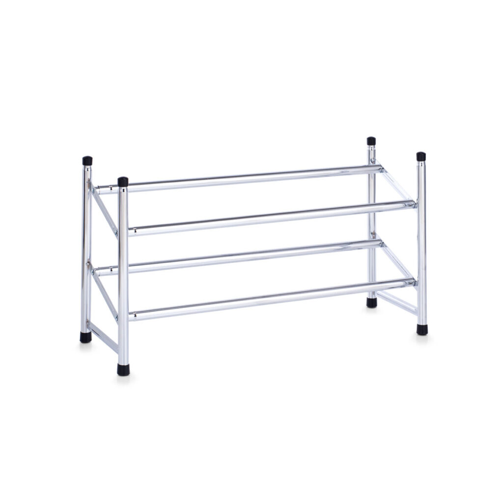 Schuhregal m. 2 Ablagen, Metall verchromt