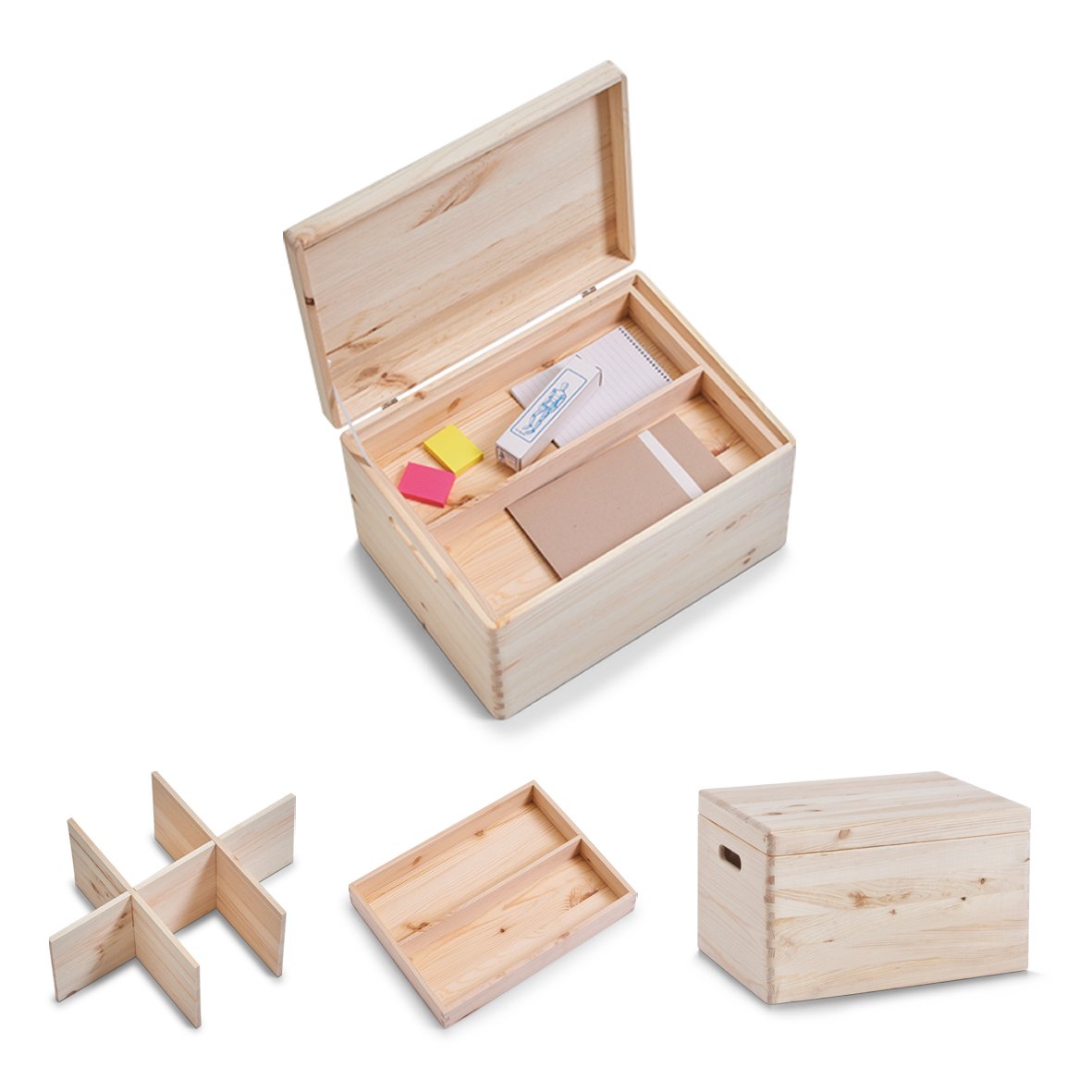 Allzweckkisten-Set m. Deckel, 3-tlg., Nadelholz