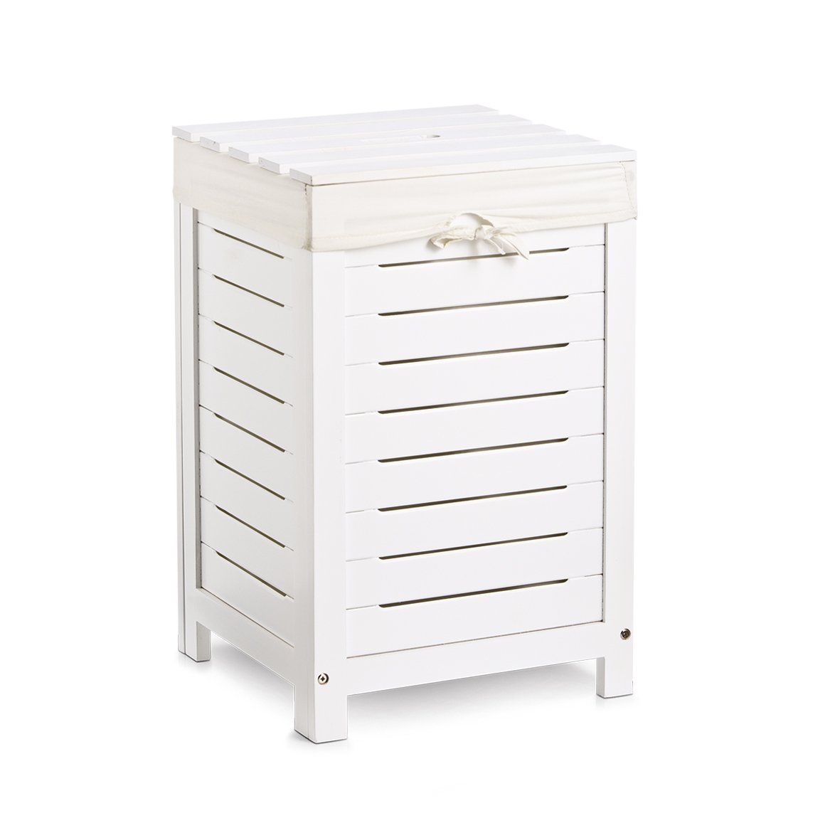 Wäschesammler, Holz/Canvas, weiß lackiert