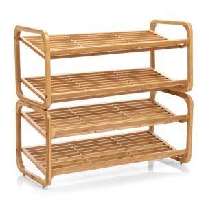 Schuhregal m. 2 Ablagen, Bambus