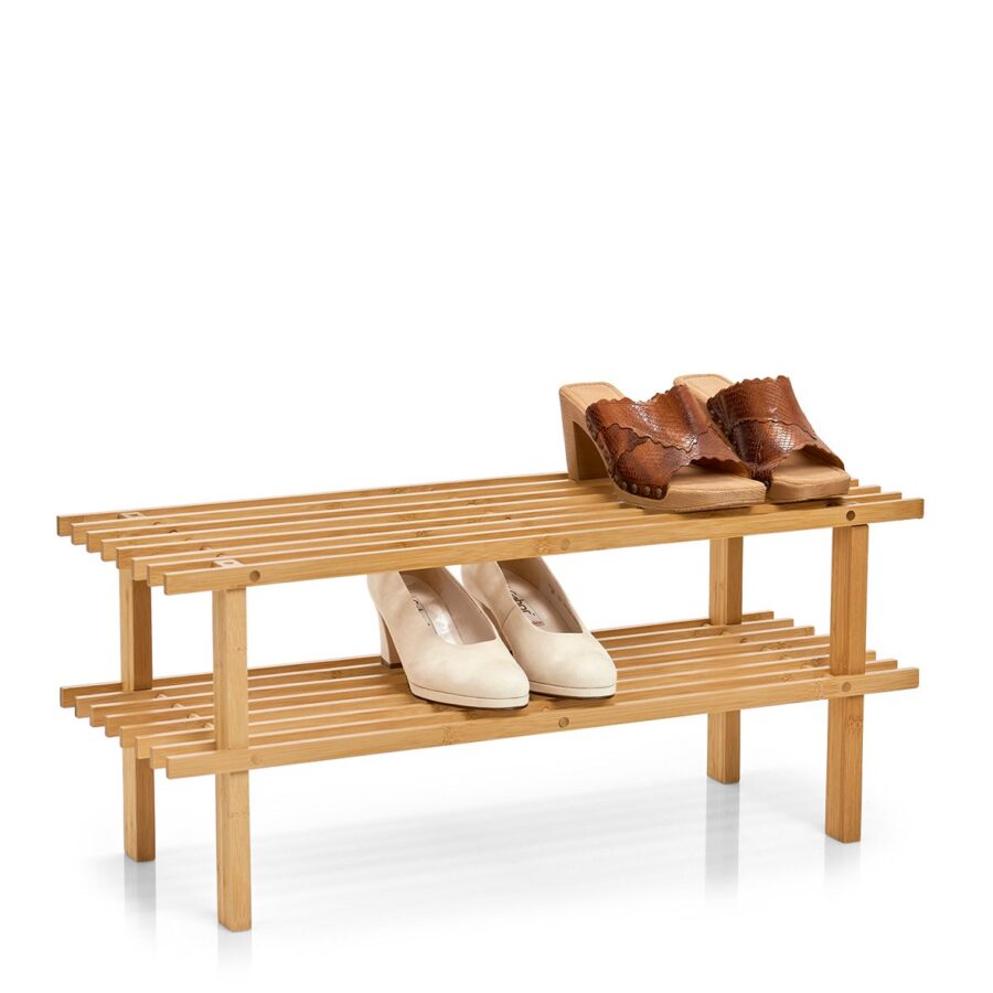 Schuhregal m. 2 Ablagen, Bambus