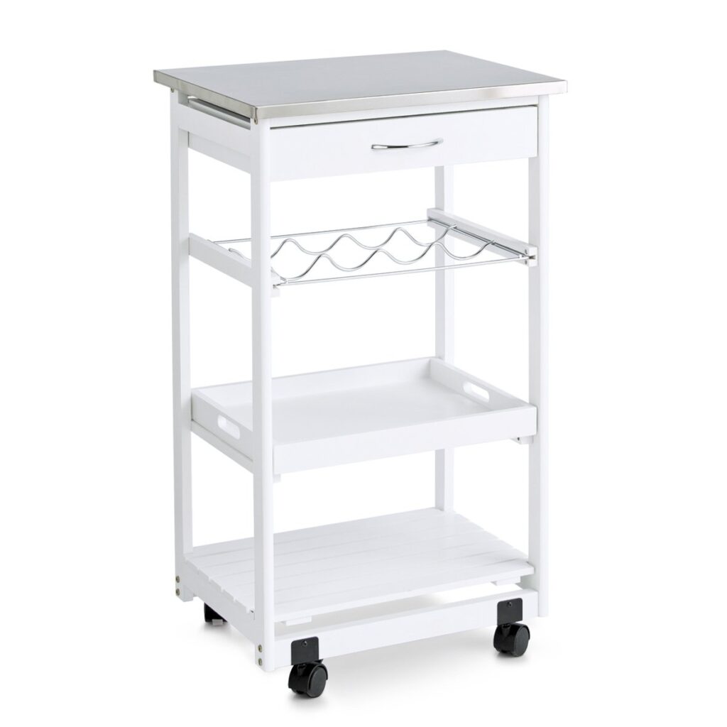 Küchenrollwagen m. Edelstahltop, Kiefer, weiß