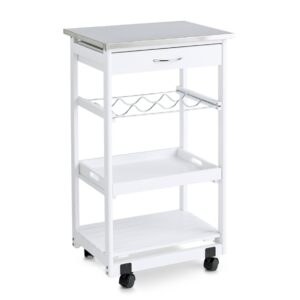 Küchenrollwagen m. Edelstahltop, Kiefer, weiß