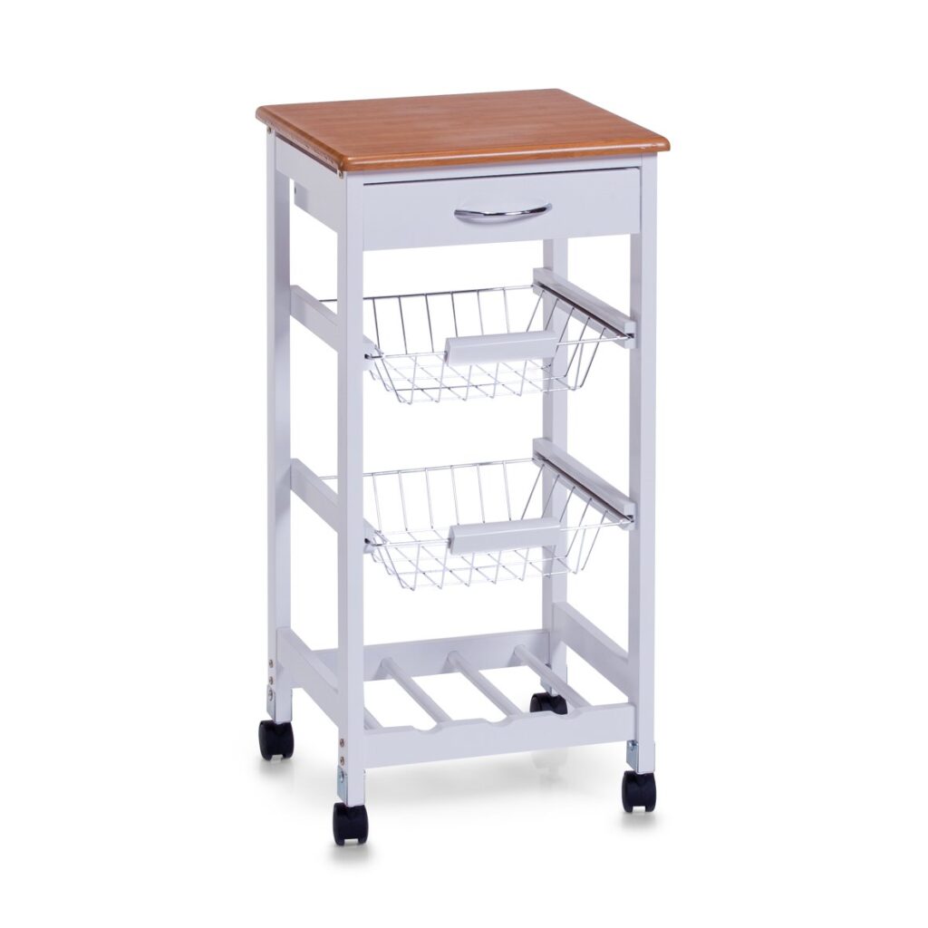 Küchenrollwagen m. Bambusdekor-Top, MDF, weiß