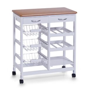 Küchenrollwagen m. Bambusdekor-Top, MDF, weiß