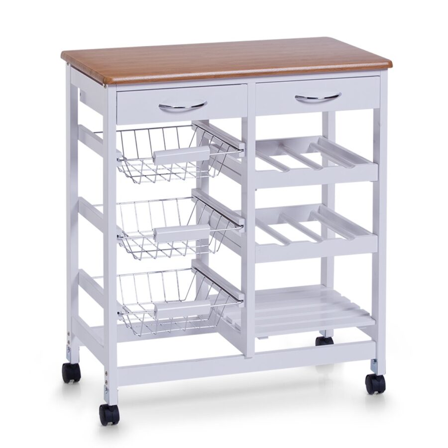 Küchenrollwagen m. Bambusdekor-Top, MDF, weiß