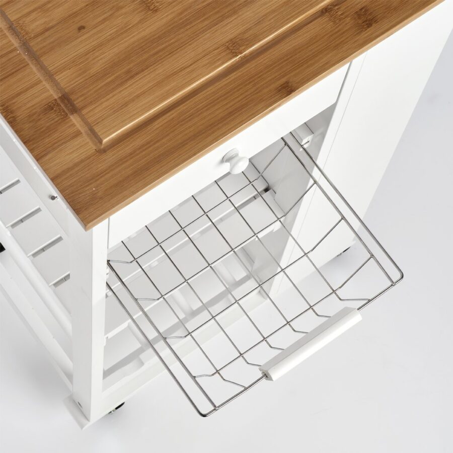 Küchenrollwagen, Bambus/MDF/Metall, weiß