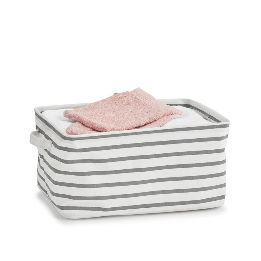 Aufbewahrungskorb "Stripes", Canvas, weiß/grau