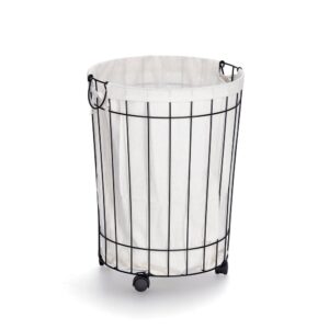 Wäschesammler m. Rollen, Metall/Canvas, schwarz