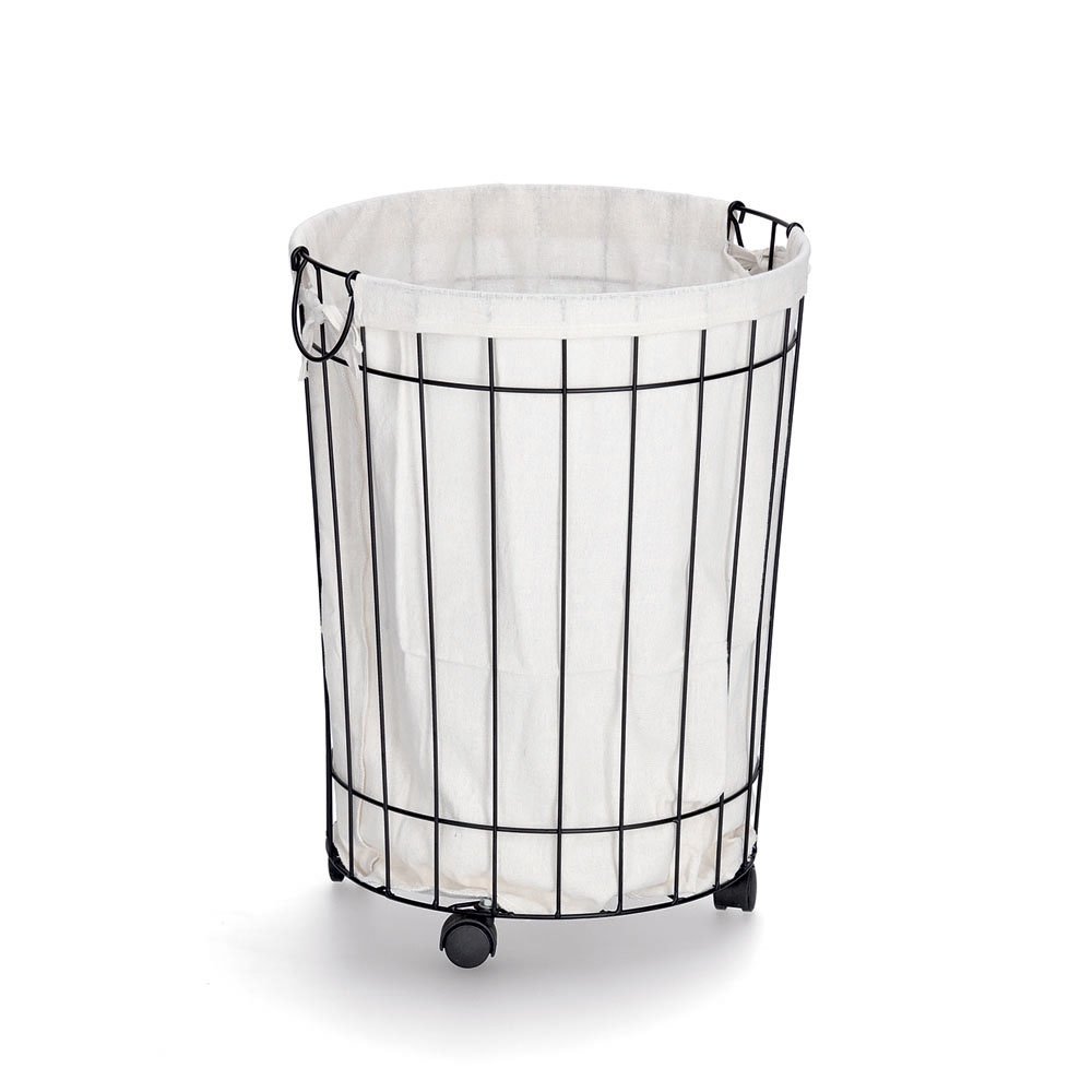 Wäschesammler m. Rollen, Metall/Canvas, schwarz