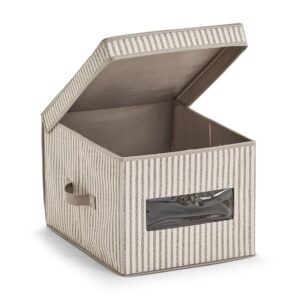 Aufbewahrungsbox m. Deckel "Stripes", Vlies, beige