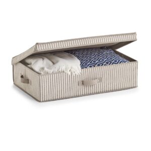Aufbewahrungsbox m. Deckel "Stripes", Vlies, beige