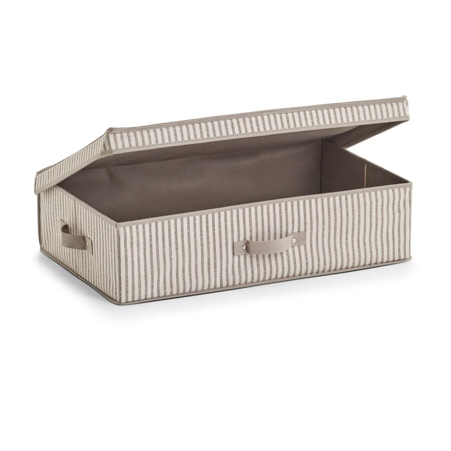 Aufbewahrungsbox m. Deckel "Stripes", Vlies, beige