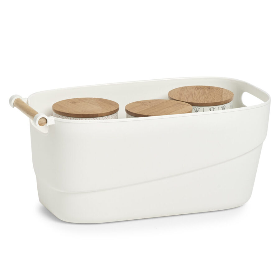 Aufbewahrungskorb, Kunststoff/Holz, weiß