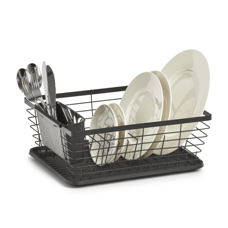 Geschirrabtropfständer, Metall/Kunststoff, schwarz