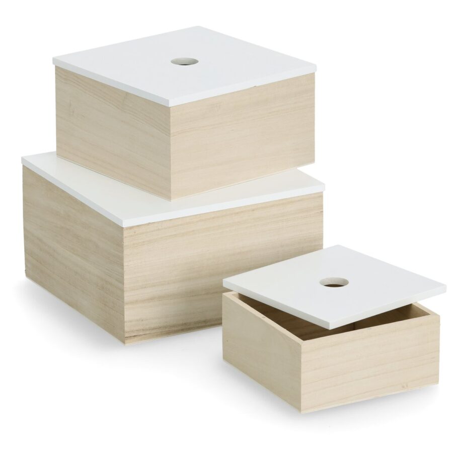 Aufbewahrungsboxen-Set 3-tlg., Holz, weiß/natur
