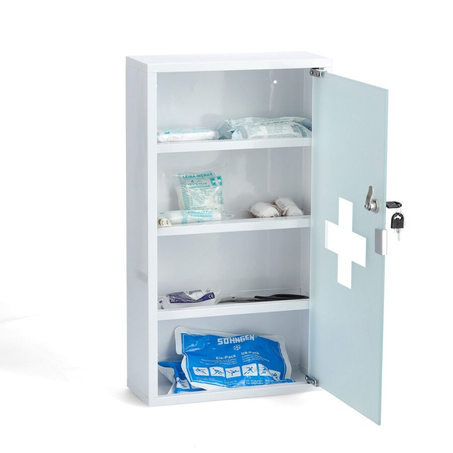 Medizinschrank, Metall/Glas, weiß