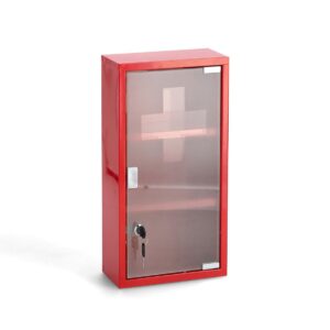 Medizinschrank, Metall/Glas, rot