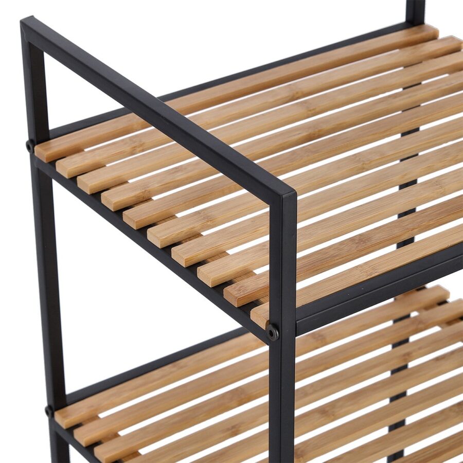 Standregal m. 4 Ablagen, Metall/Bambus, schwarz