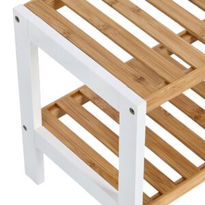 Schuhregal m. 2 Ablagen, Bambus/MDF, weiß