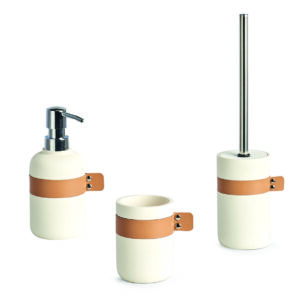 Zahnputzbecher, Polyresin/Kunstleder, creme