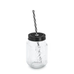 Trinkglas mit Metalldeckel u. Trinkhalm, 480 ml