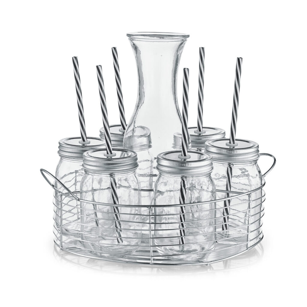 Glaskaraffe-/Gläser-Set, 8-tlg., Glas/Metall