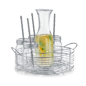 Glaskaraffe-/Gläser-Set, 8-tlg., Glas/Metall