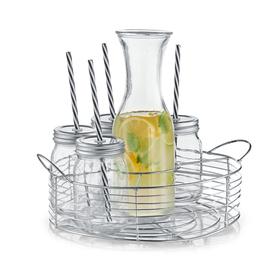 Glaskaraffe-/Gläser-Set, 8-tlg., Glas/Metall – Ansicht 2