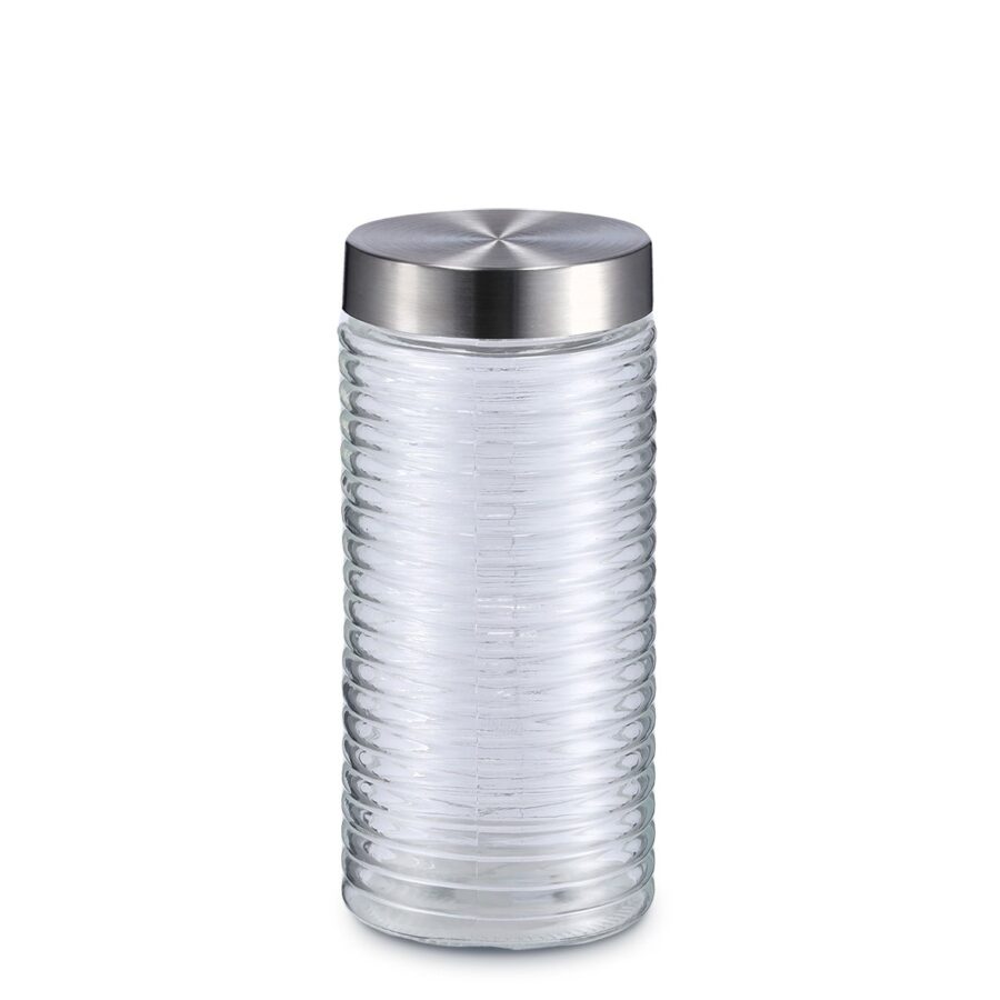 Vorratsglas 'gerillt' m. Edelstahldeckel, 1400 ml