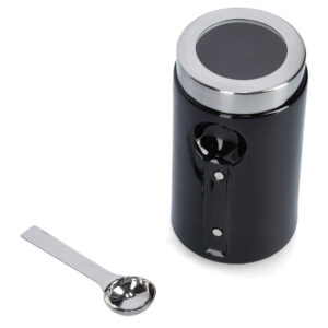 Vorratsdose m. Löffel, Keramik/Edelstahl, schwarz