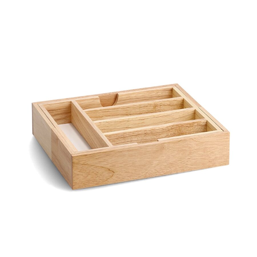Besteckkasten, ausziehbar, Gummibaum/Melamin