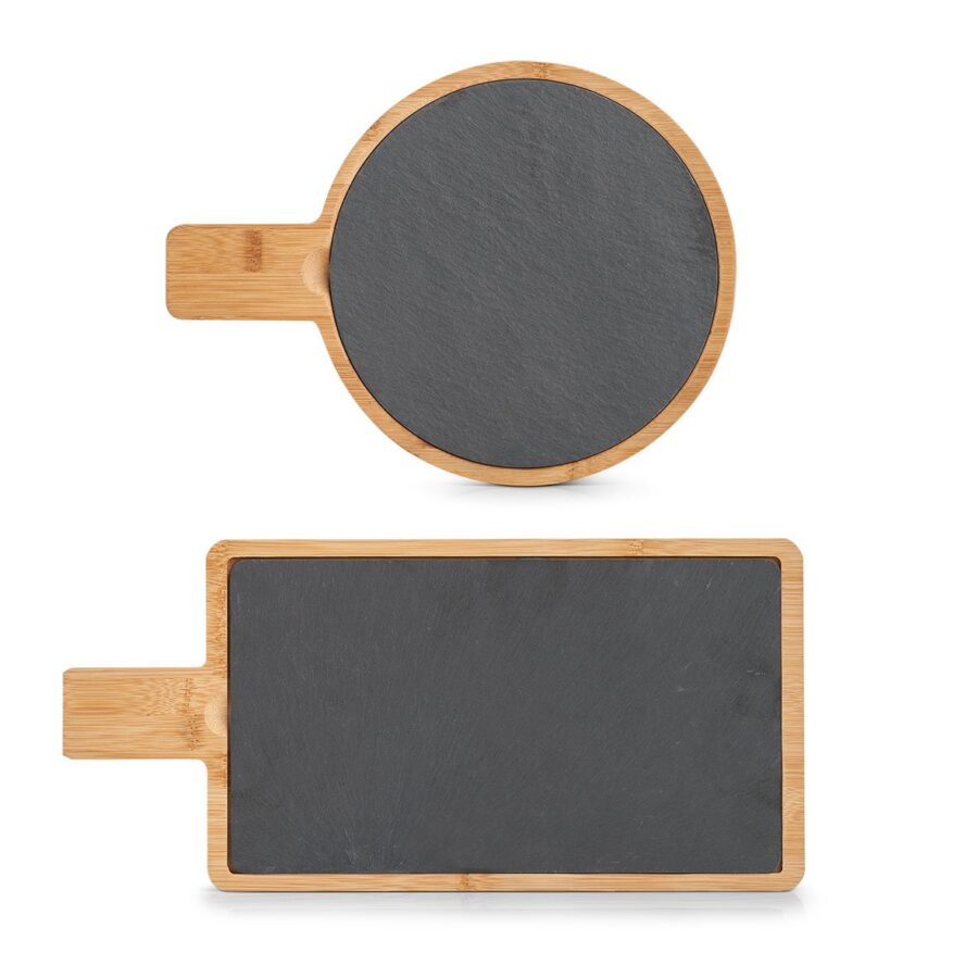 Servierbrett mit Griff, Bambus/Schiefer