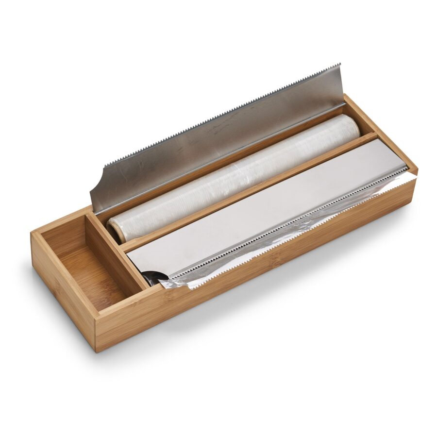 Folien-Aufbewahrungs-/Abreiß-Box, Bambus/Edelstahl