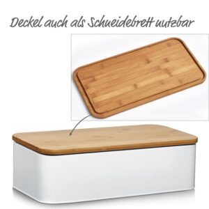 Brotkasten m. Bambusdeckel, Metall, matt weiß
