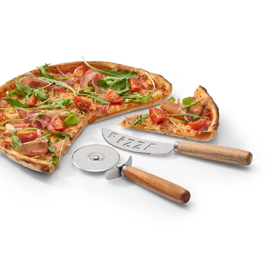 Pizza-Schneide-Set, 2-tlg., Akazie/Edelstahl