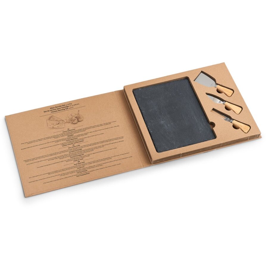 Käse-Servier-Set, 4-tlg., Schiefer/Edelstahl/Holz
