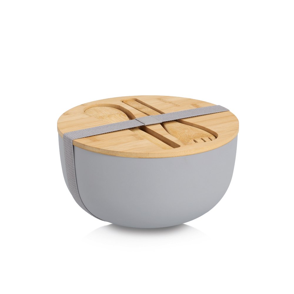Salatschüssel-Set, 4-tlg., Bambus/Kunststoff, grau