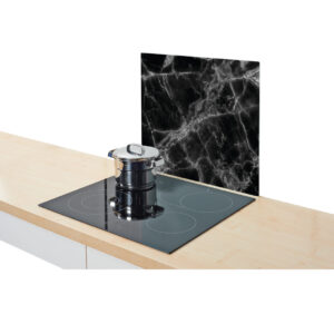 Herdblende-/Abdeckplatte "Marmor", Glas, schwarz