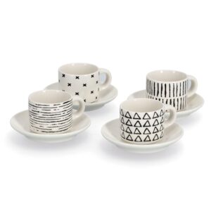 Espresso-Set, 8-tlg., Porzellan, schwarz/weiß