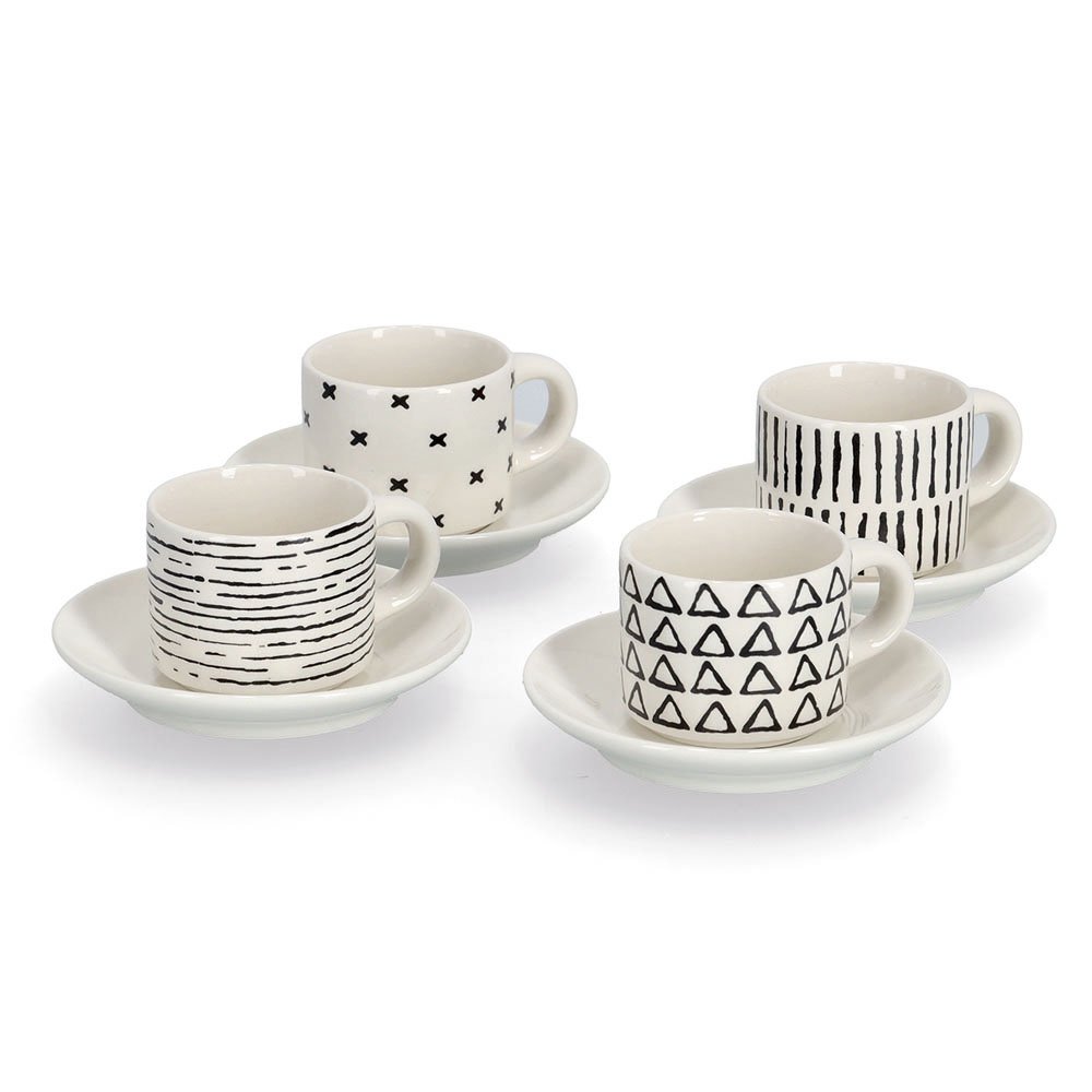 Espresso-Set, 8-tlg., Porzellan, schwarz/weiß