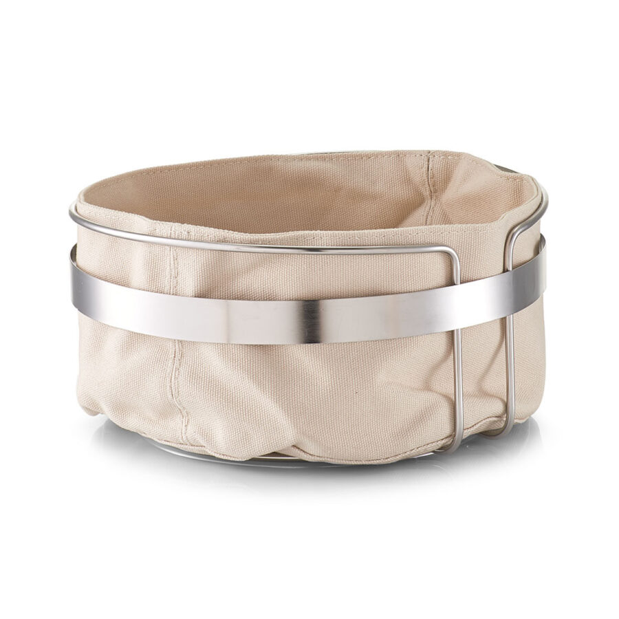 Brotkorb m. Beutel, Metall/Baumwolle, creme