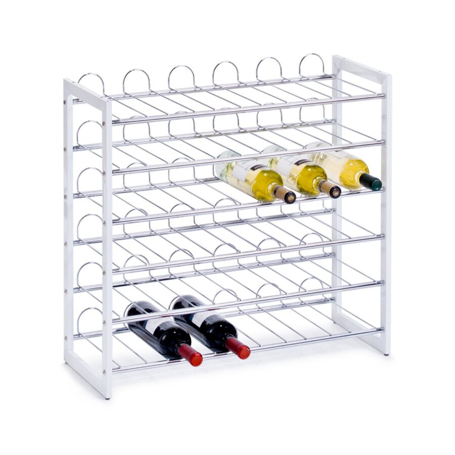 Weinregal für 36 Flaschen, Metall verchromt, weiß