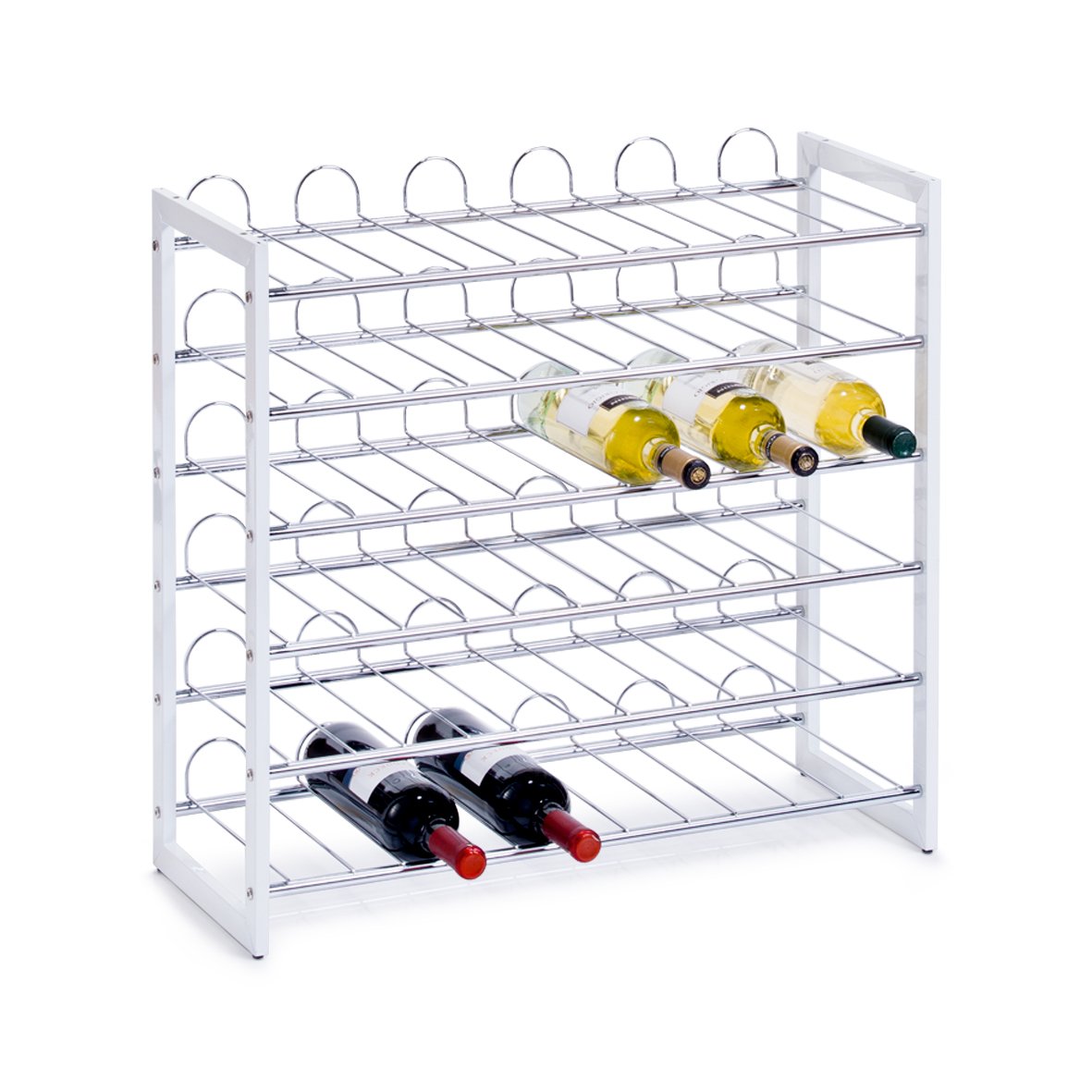 Weinregal für 36 Flaschen, Metall verchromt, weiß