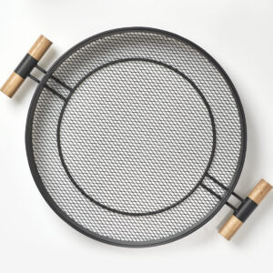 Serviertablett, Metall/Holz, schwarz