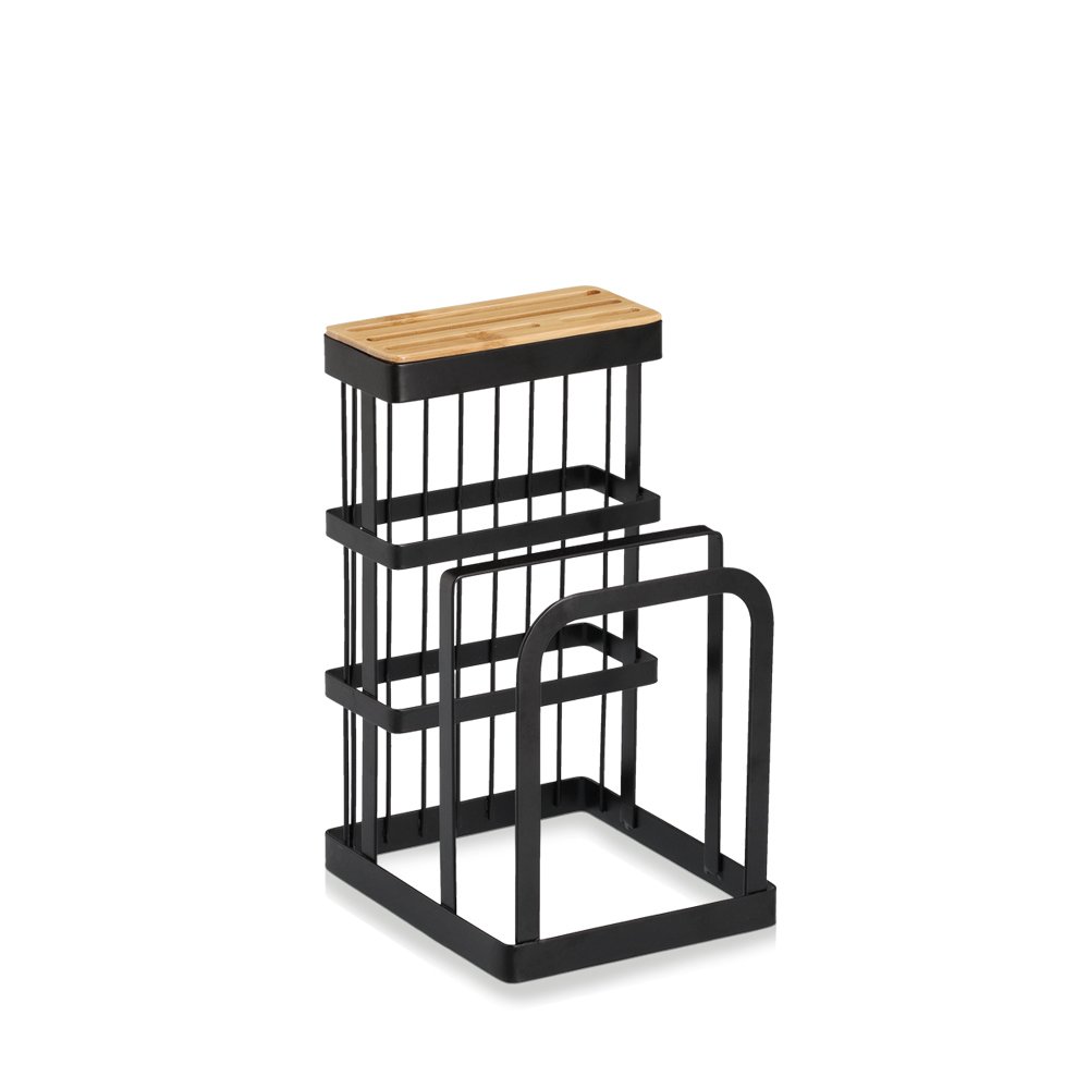 Messerblock mit Brettchenständer, Metall/Bambus,