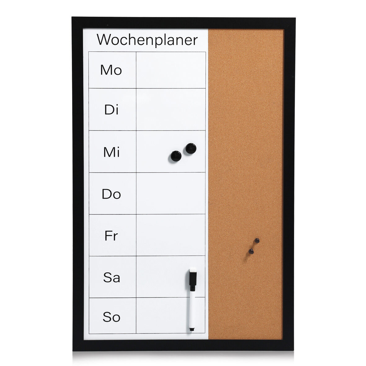 Wochenplaner, Kork/Metall/MDF, schwarz