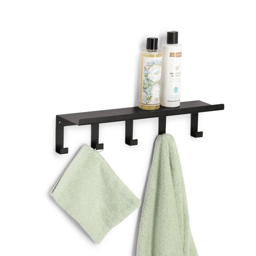 Wandregal mit Haken, Metall, schwarz