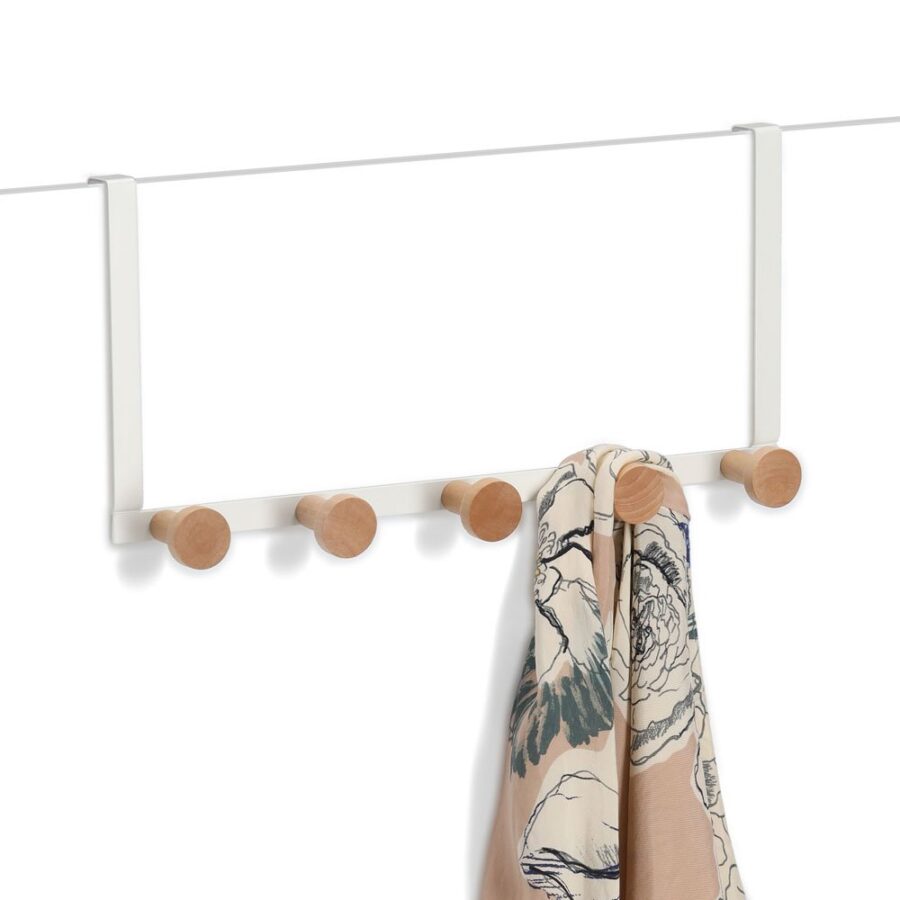 Türhänger m. 5 Haken, Metall/Holz, weiß